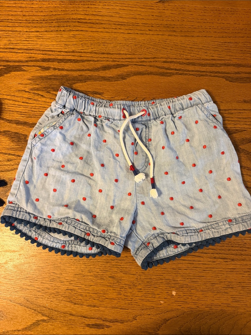 Matilda Jane Light Blue Shorts with Red Dot Trim